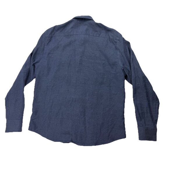 Untuckit Mens L Blue Santo Navy Linen Long Sleeve Button Up Shirt - Picture 2 of 7
